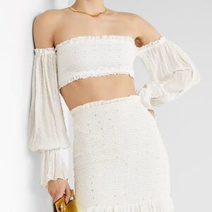 NWT_RETROFÊTE Paige off-the shoulder cropped embellished  Top in beige size M